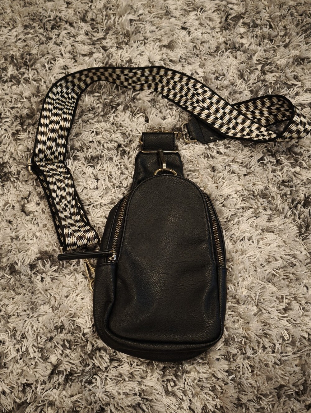 Urban Originals Anthropologie Liberty Vegan Leather Sling Bag Black Woven Strap